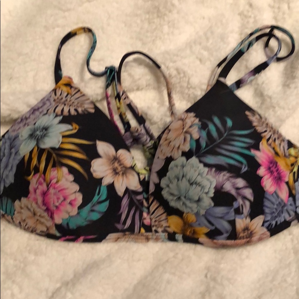 Bikini top black floral
